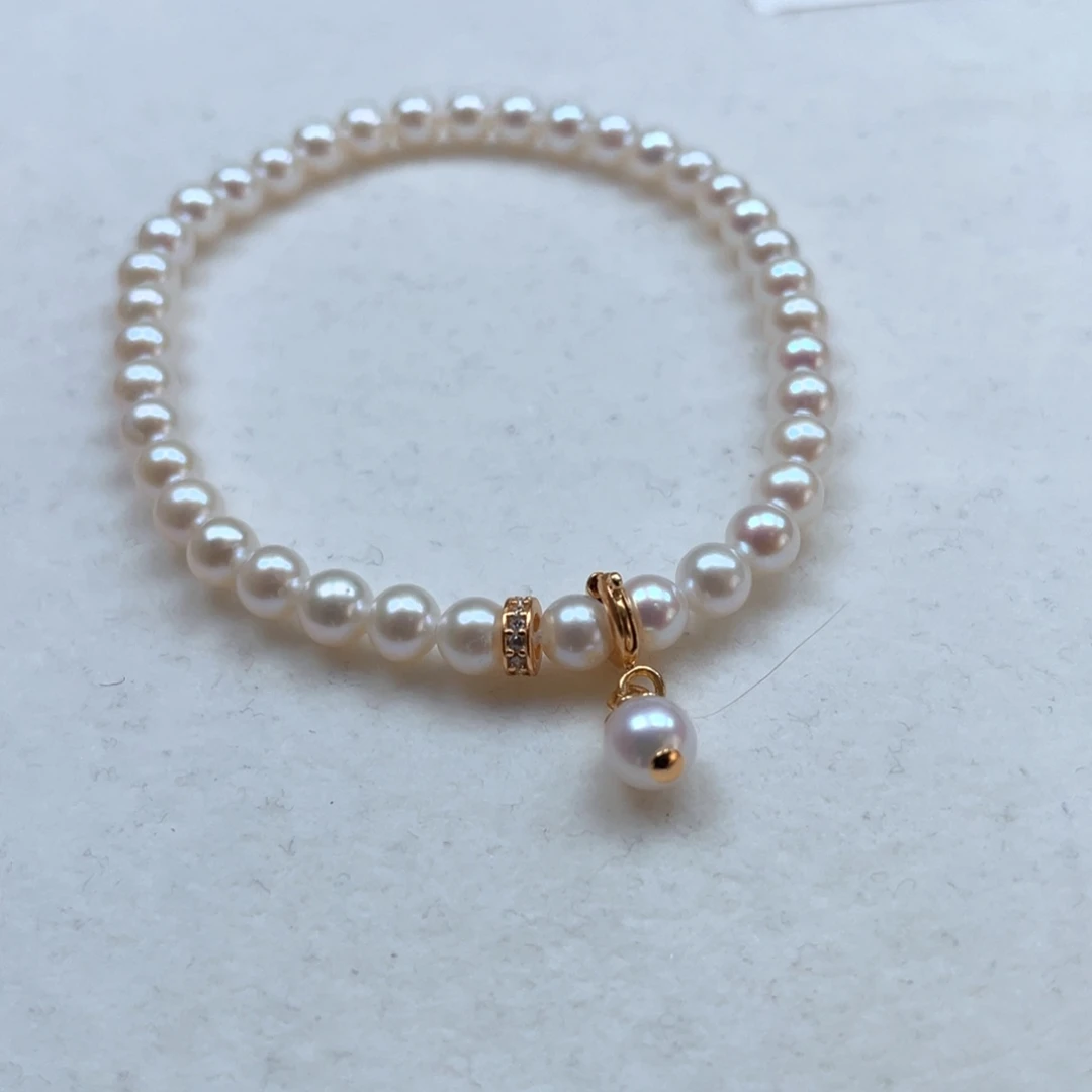 银S925镶嵌手绳淡水珍珠定制5-6