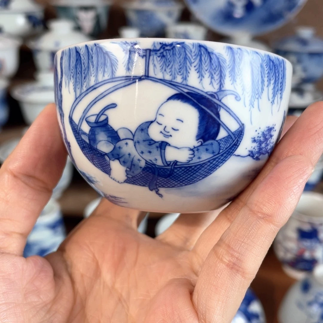 泥藝瓷梦童子卧足杯