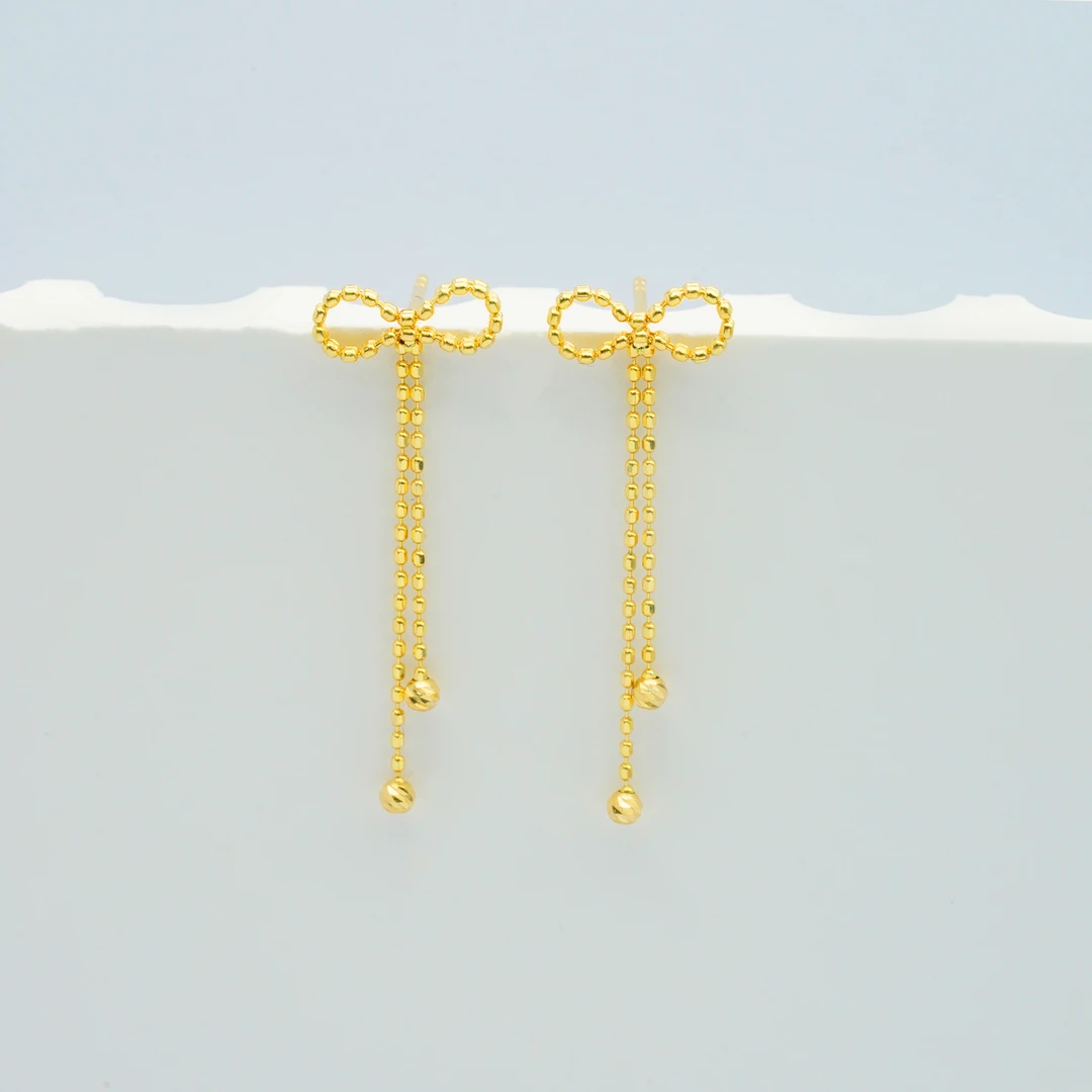 18k金蝴蝶结流苏耳钉(对)【QL07342】