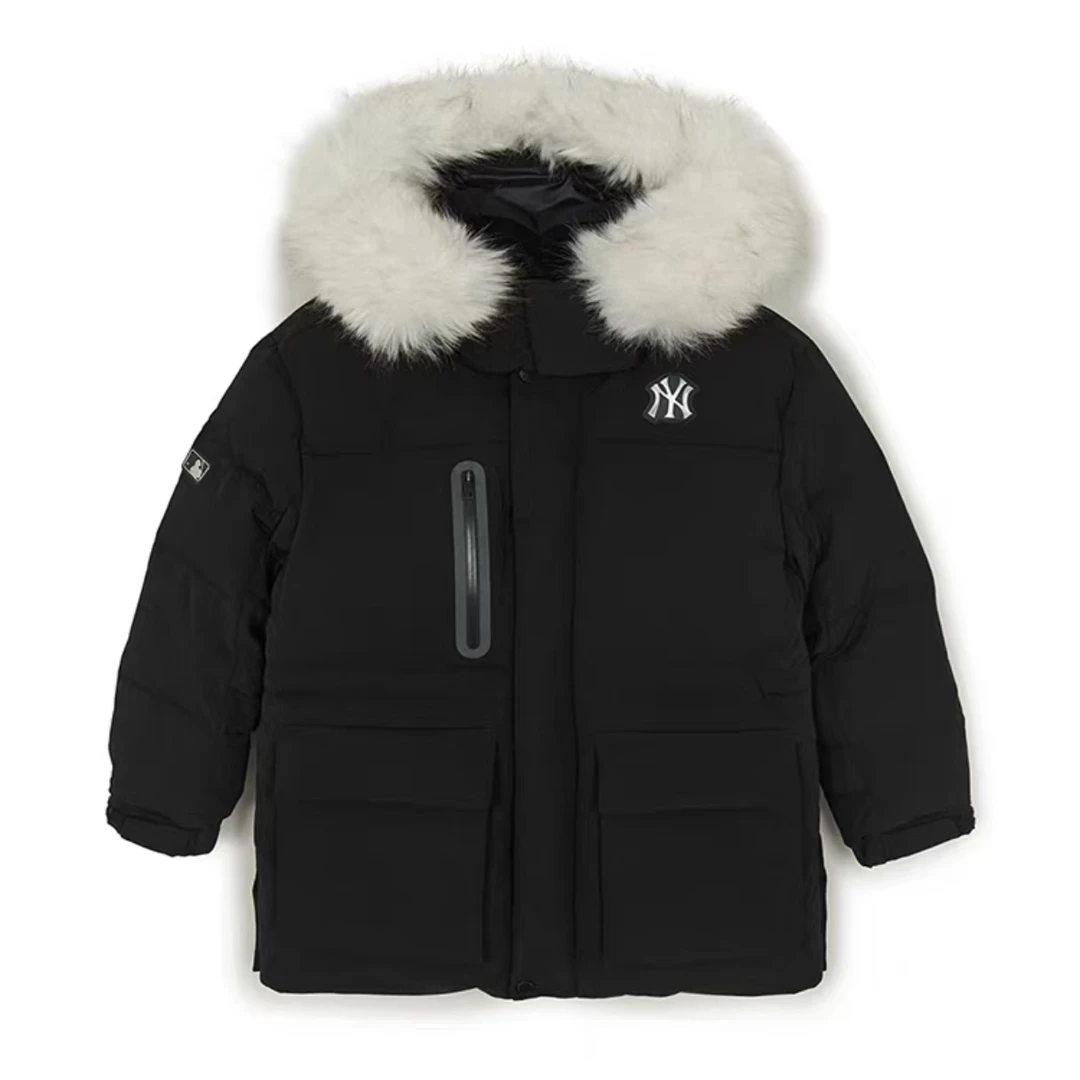MLB儿童25冬新男女童摩登吸睛背标连帽中长款鹅绒羽绒服7ADJB1456