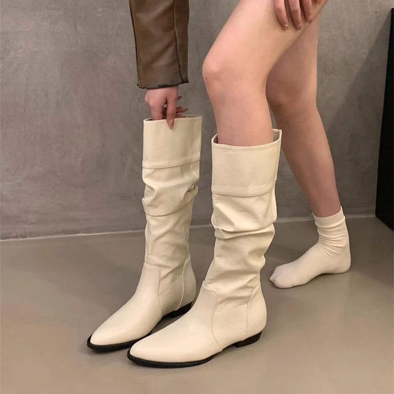 【官网小C&K旗舰店】小众版！尖头内增高不过膝骑士长靴子2025新