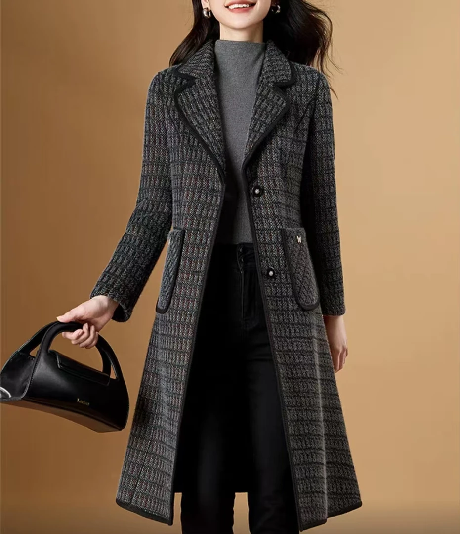 双面可穿高端西服领大衣2025冬季新款收腰显瘦加厚中长款毛呢外套