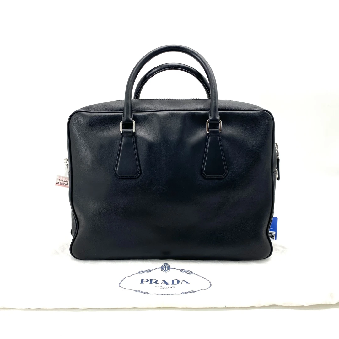 95新 Prada/普拉达 男士黑色全皮公文包 尺寸36/27真皮商务