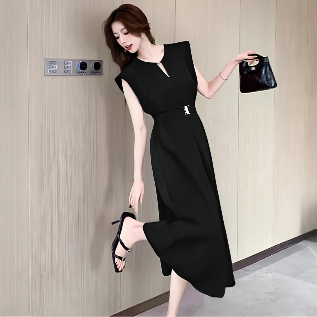 【安安】【送腰带】时尚设计感轻奢气质今年流行赫本风小黑裙D1140