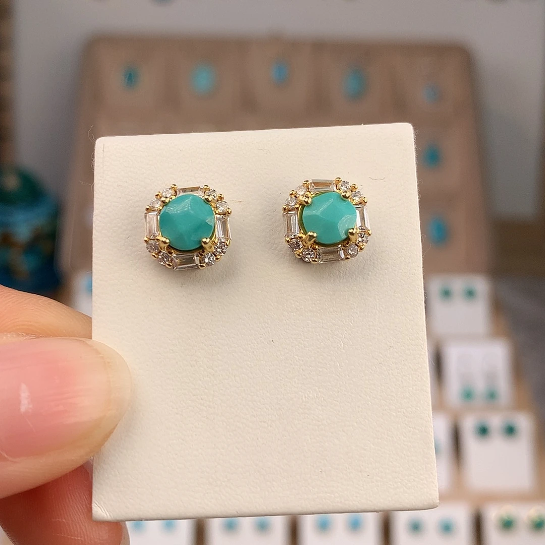 绿松石银S925镶嵌耳饰