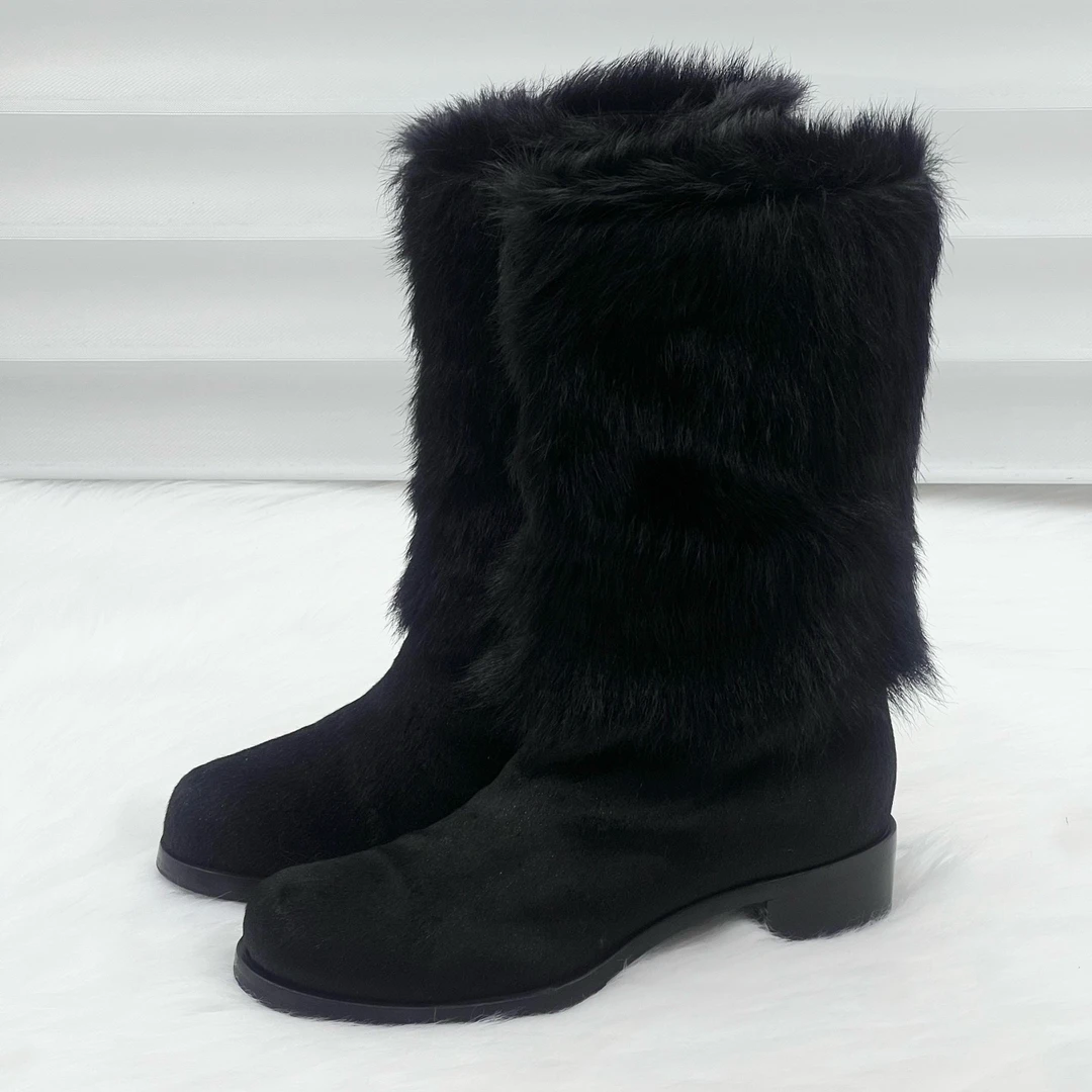 99新 Chanel/香奈儿 马海毛内侧双c中筒靴 38码 公价1.5w j1052