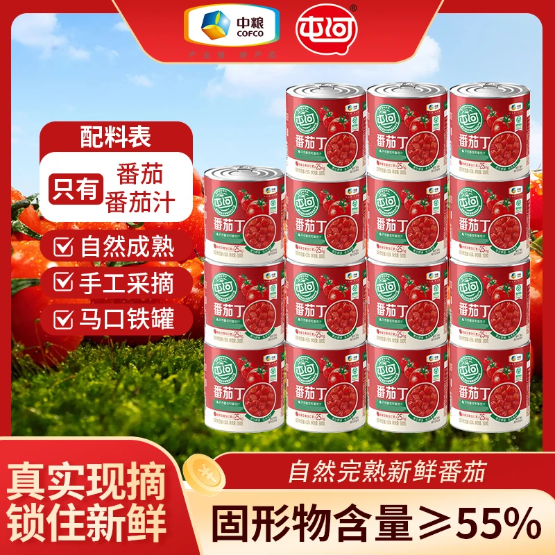 屯河中粮屯河精选番茄丁300g*15罐头即食新鲜西红柿去皮无添加剂