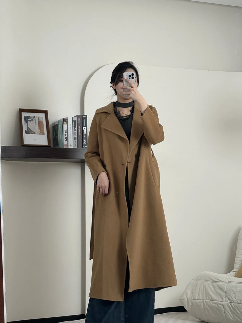 春秋女装设计翻领通勤羊绒大衣服外套24006