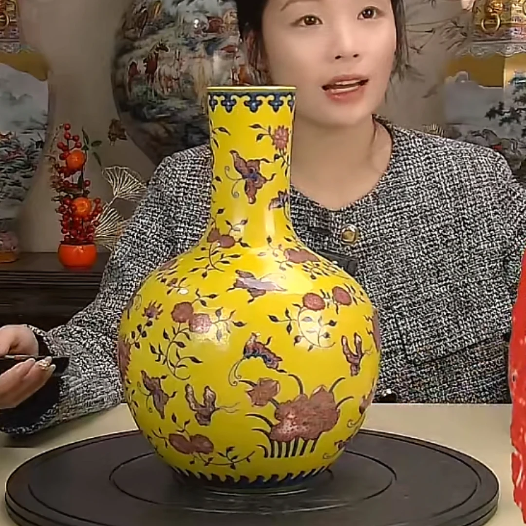 收藏/古玩清黄地青花釉里红天球瓶