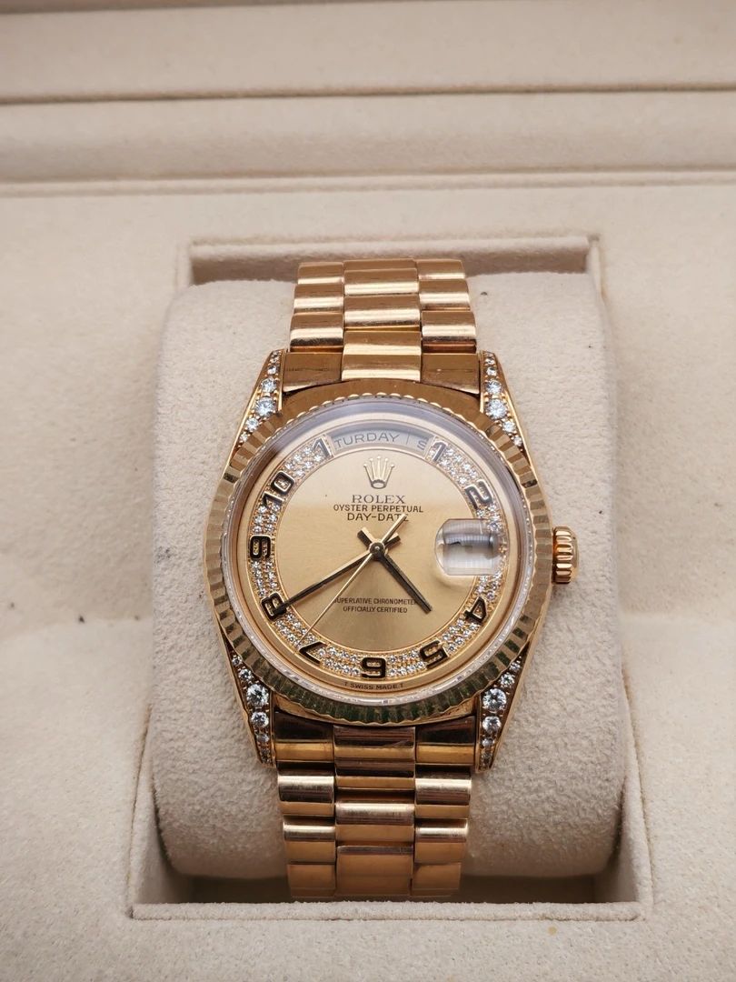 95新 Rolex/劳力士 星期日历型18238原盘原钻/18k黄金