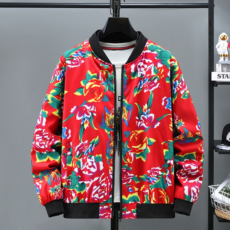 东北大花春秋棒球服夹克男潮流休闲国潮喜庆薄款网红情侣女外套