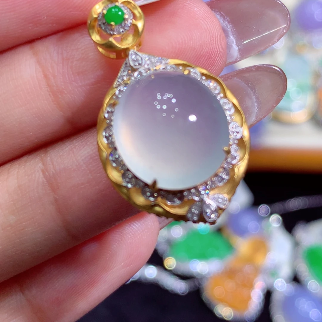 翡翠18K金镶嵌吊坠(不含链)