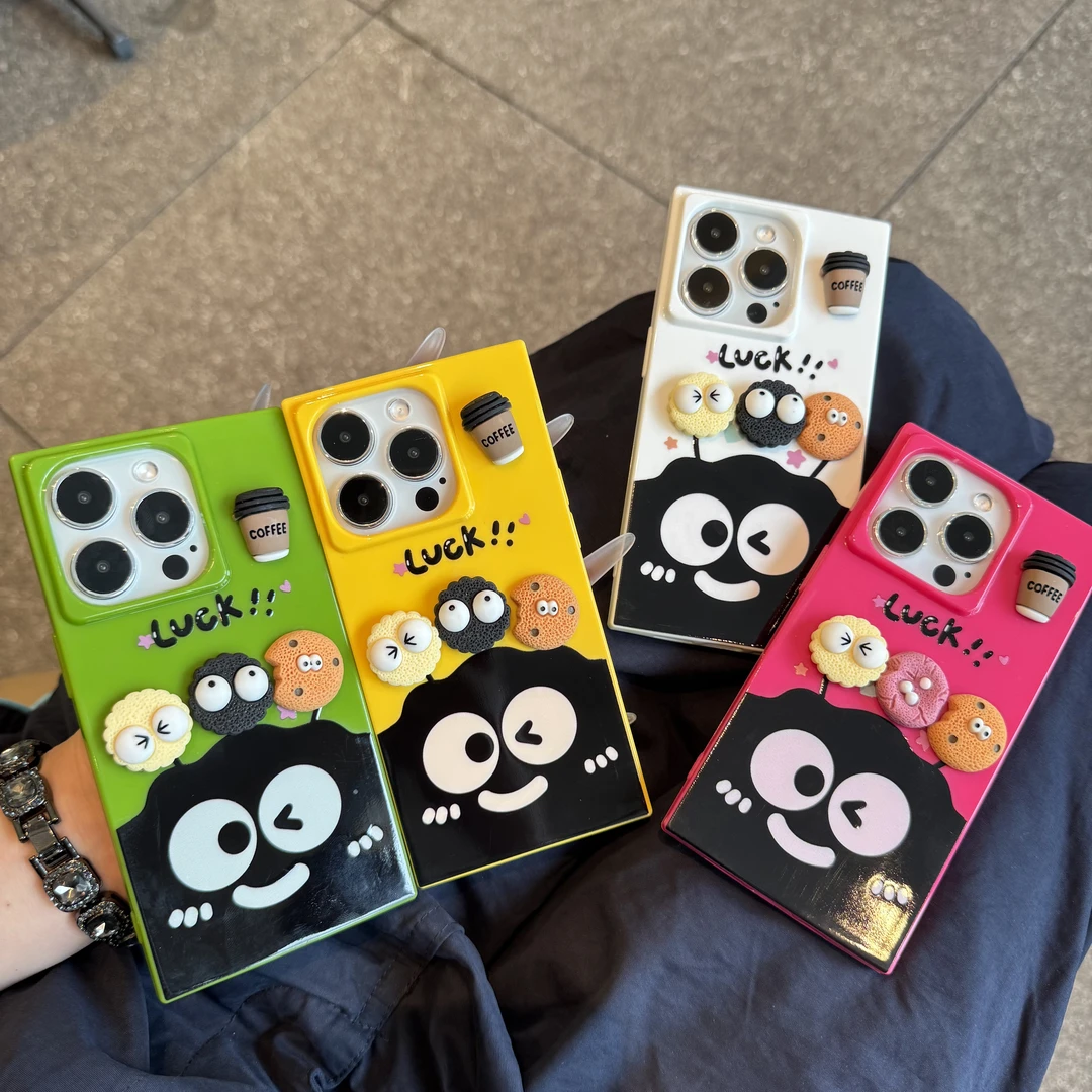 BANCA多巴胺煤球公仔适用苹果15/16promax方块手机壳iPhone14/13