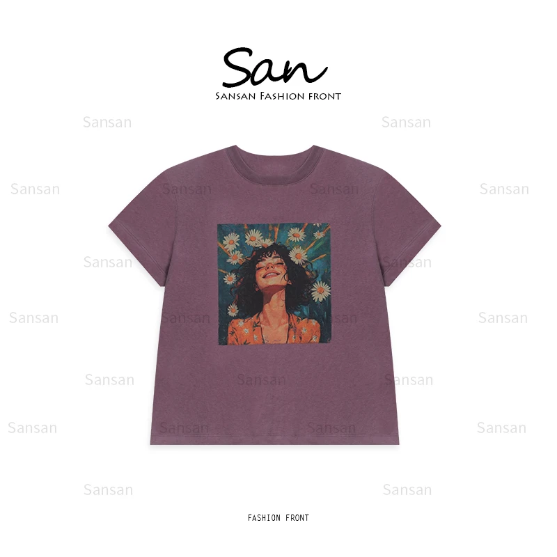 【SANSAN】"快乐女孩"休闲百搭显瘦夏季修身气质短袖上衣DY-90414