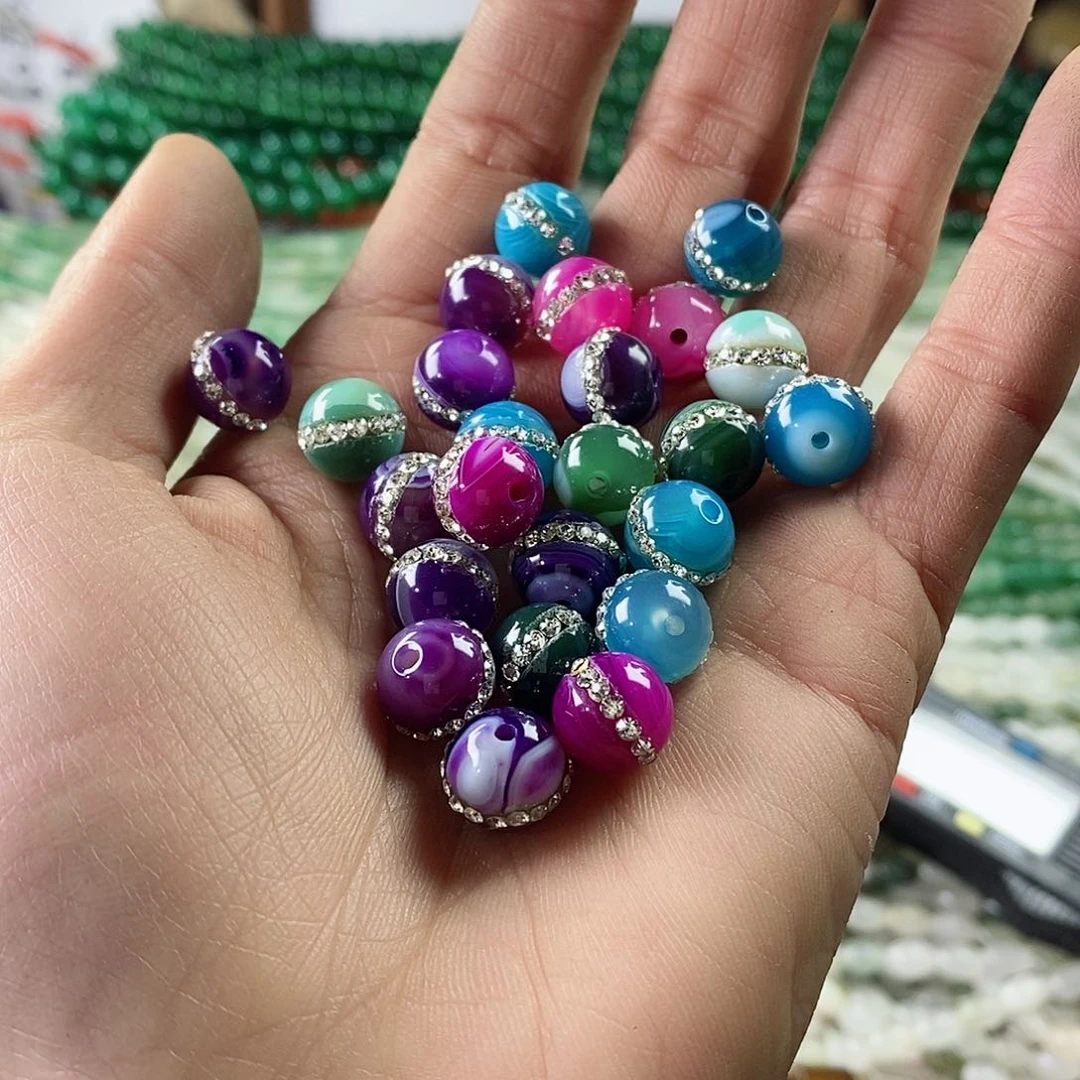 玛瑙/玉髓珠宝半成品合金八个10mm玛瑙多宝带钻