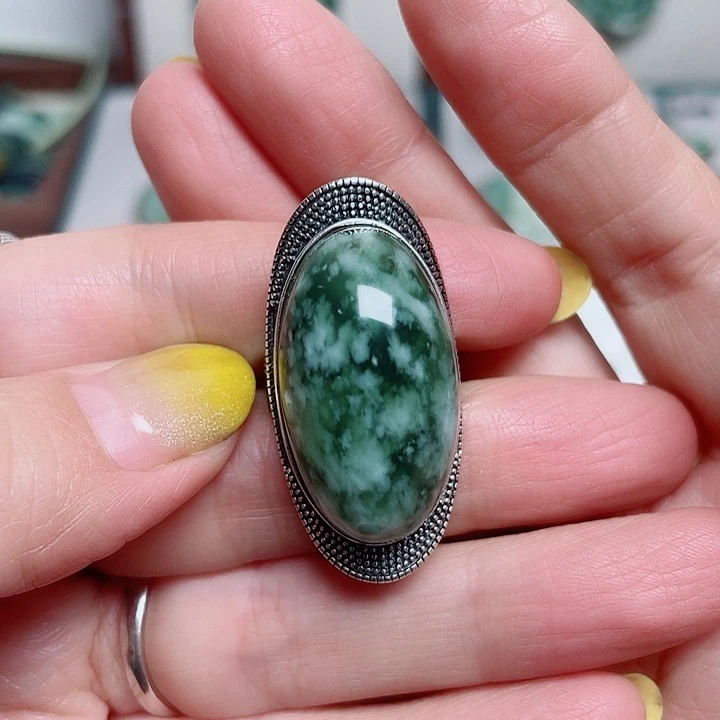 玉***儿透闪石-蛇纹石玉银S925镶嵌戒指