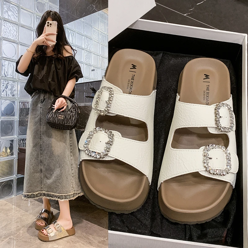 厚底勃肯鞋夏外穿2025新款女鞋子网红白塔超火配裙子凉拖女外穿