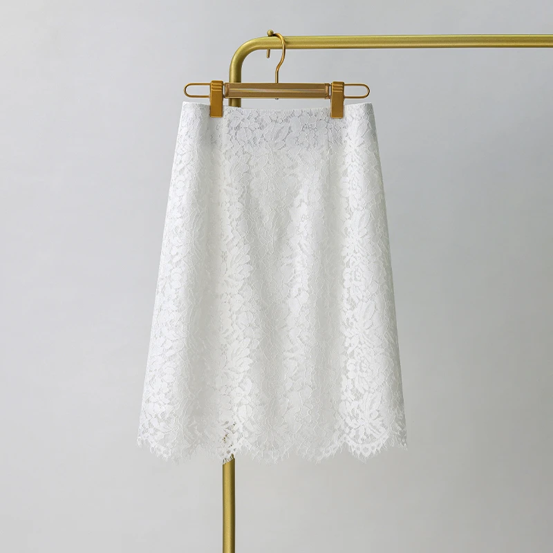 蕾丝裙子白色半身裙2025夏季新款高腰显瘦A字裙中长款网纱镂空裙