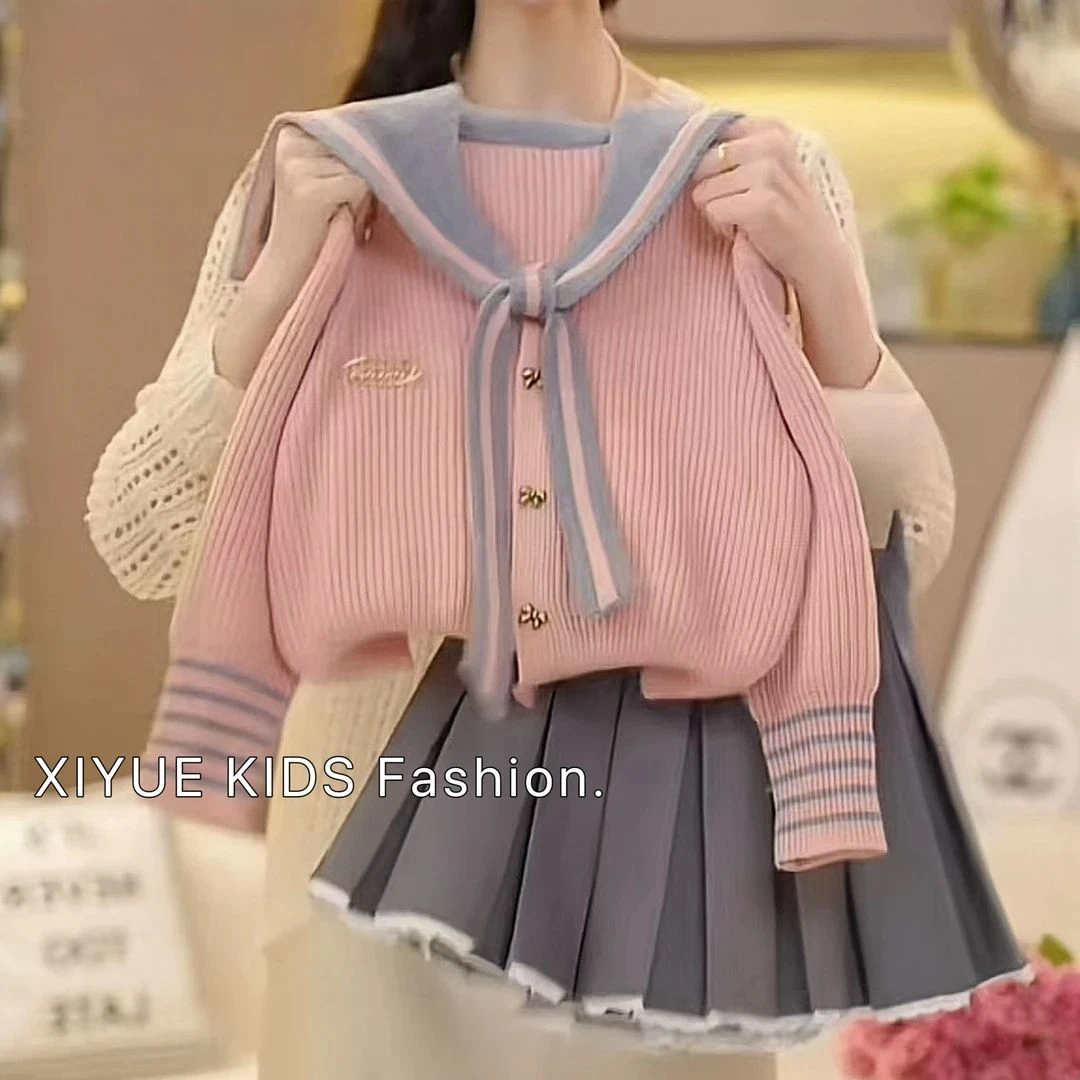 女童条纹海军领毛衣2025春秋款中大童针织衫学院风女孩打底衫学生