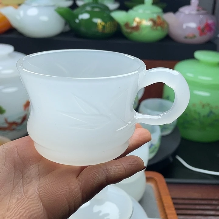 手工艺品琉璃玉瓷琉璃竹节杯白