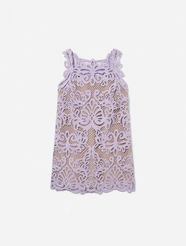 Remi[丁香紫钩花裙]重工蕾丝钩花连衣裙A版裙
