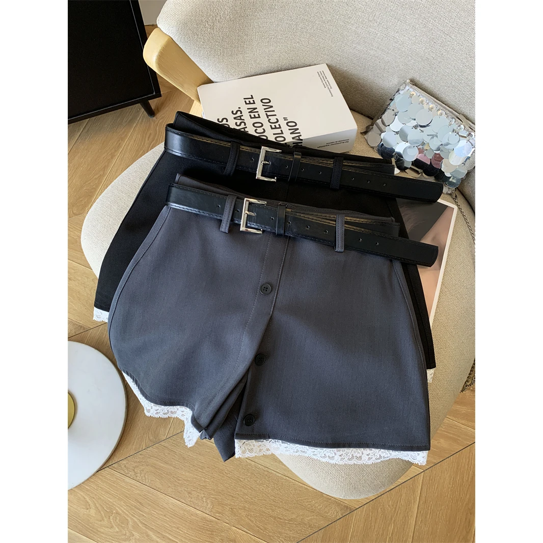 蕾丝花边设计感西装短裙裤女夏季新款爆款单排扣显瘦a字半身裙子
