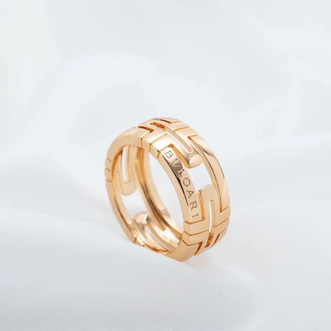 99新 BVLGARI/宝格丽 53码/玫瑰金回形针镂空戒指/S764-3
