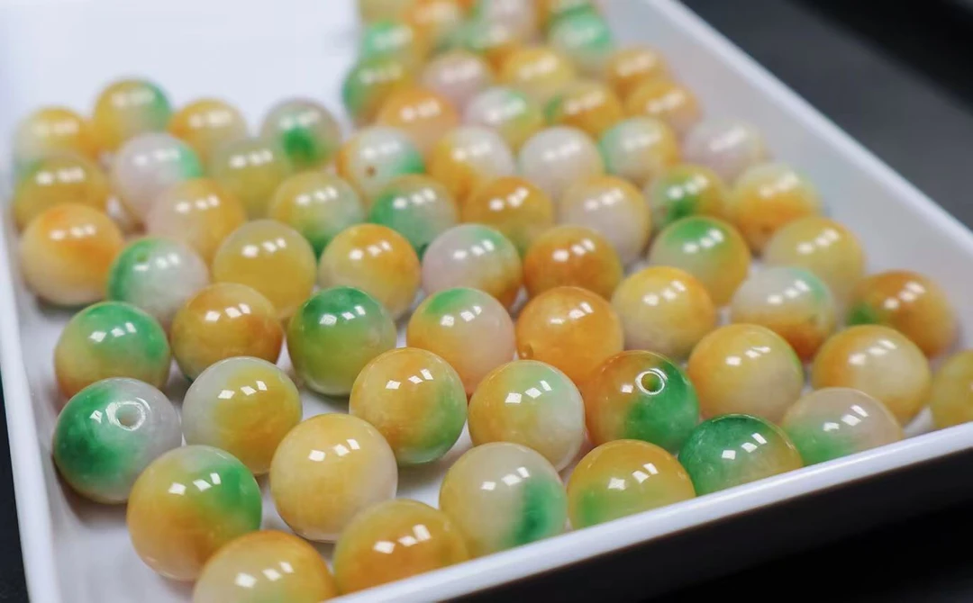 翡翠三彩珠子卡11+单珠一颗：多样性发货彩色珠珠手串珠多色