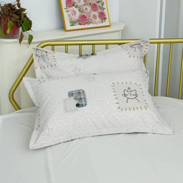 【北奈かわ会社】全棉新疆长绒棉磨毛枕套一对装    布丁猫咪