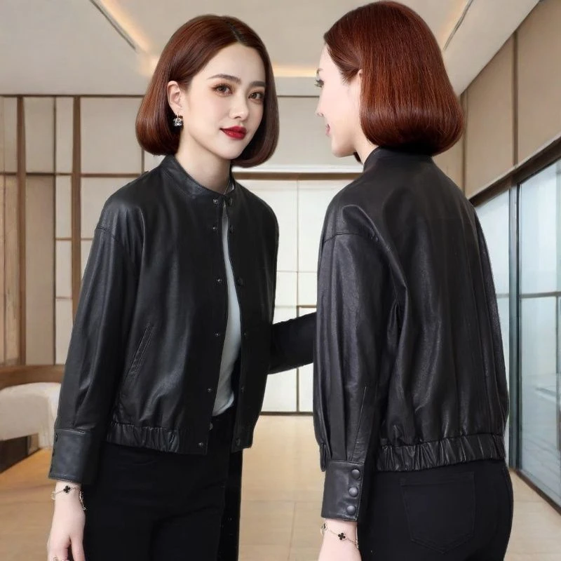 真皮皮衣女短款宽松显瘦2025秋新妈妈装绵羊皮夹克海宁皮草外套女