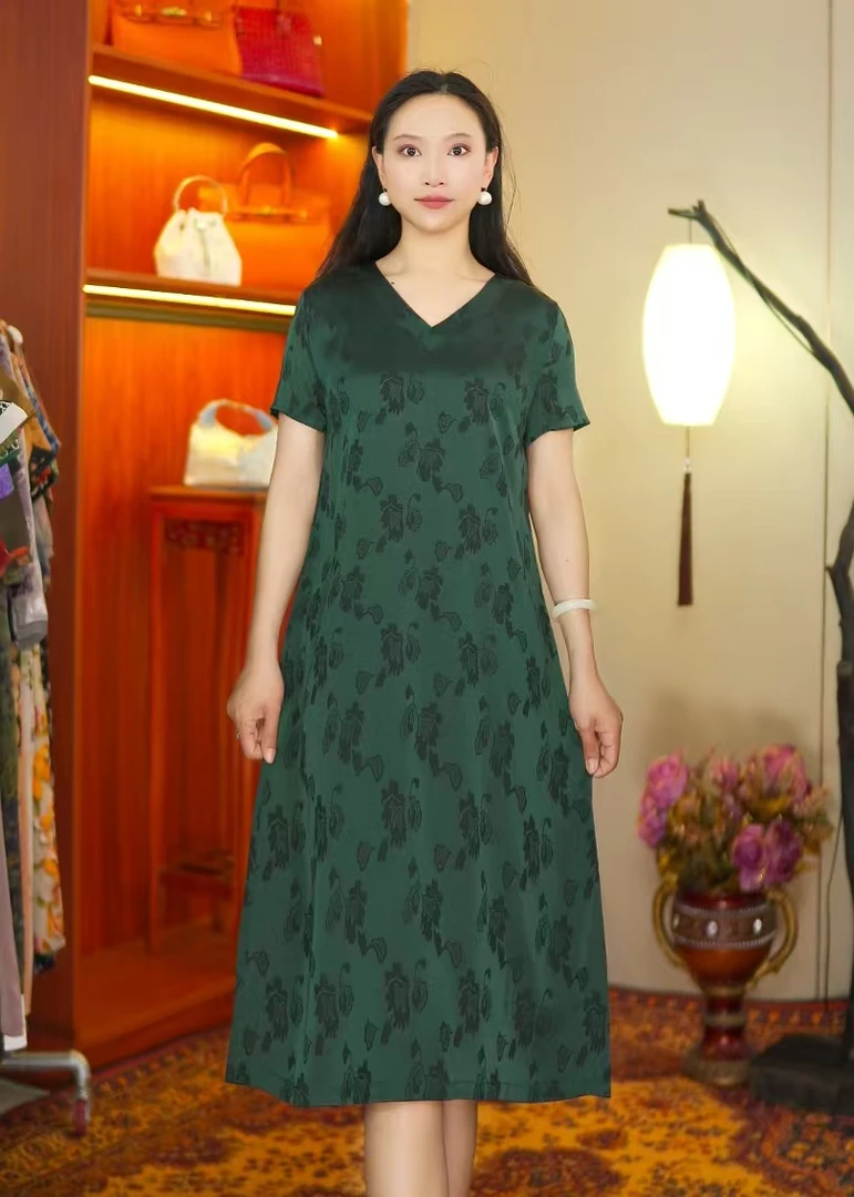 墨香  气质中长款夏季时尚连衣裙百搭遮肉裙子10046