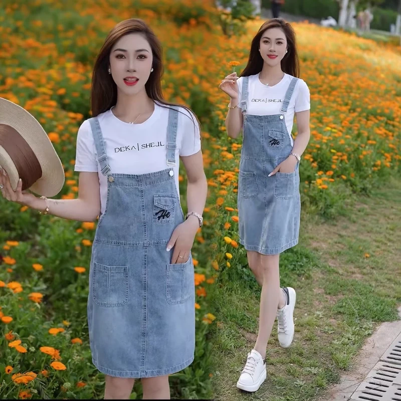 时尚牛仔背带裙女2025夏季新款洋气质宽松显瘦百搭休闲裙子两件套