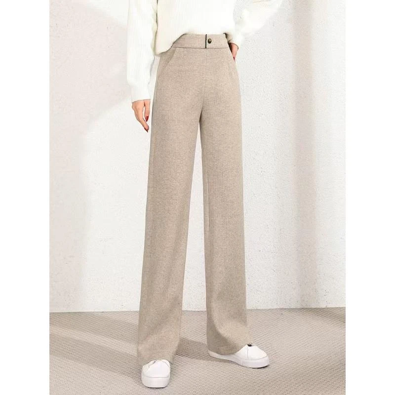 1211#窄版加绒直筒休闲裤女高腰显瘦时尚百搭保暖冬季新款