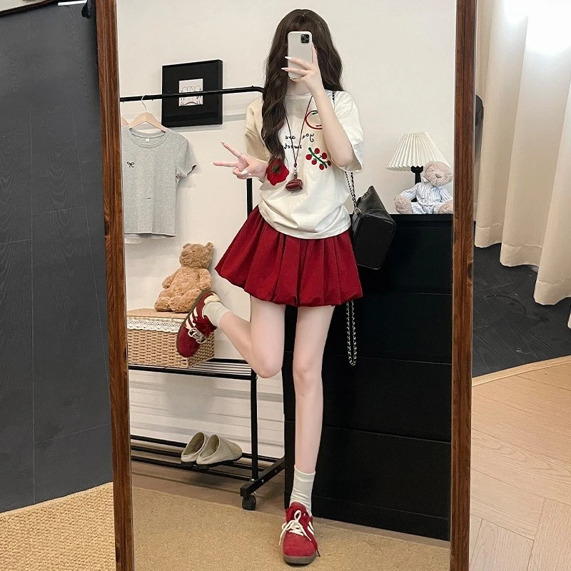 温柔风小个子花苞短裙女夏季2025新款高腰防走光蓬蓬南瓜半身裙裤