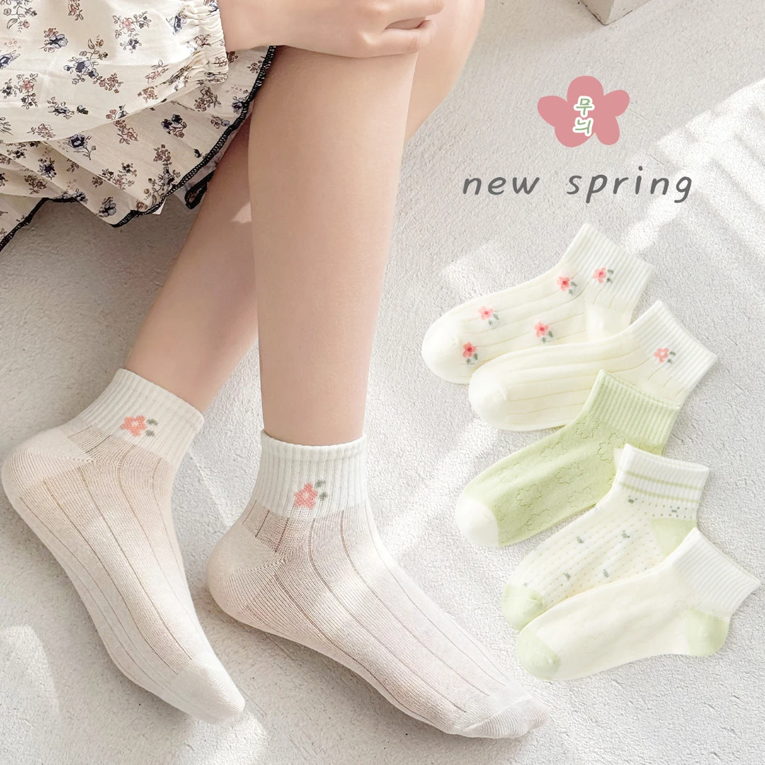 春夏女童袜子透气网眼清新短筒袜儿童袜子甜美女孩子花朵棉袜a类