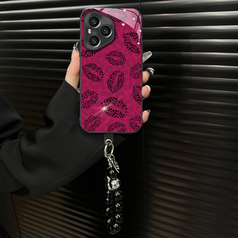 适用【华为荣耀400pro】钛灰电镀玻璃豹纹嘴唇ins风创意手机壳女款