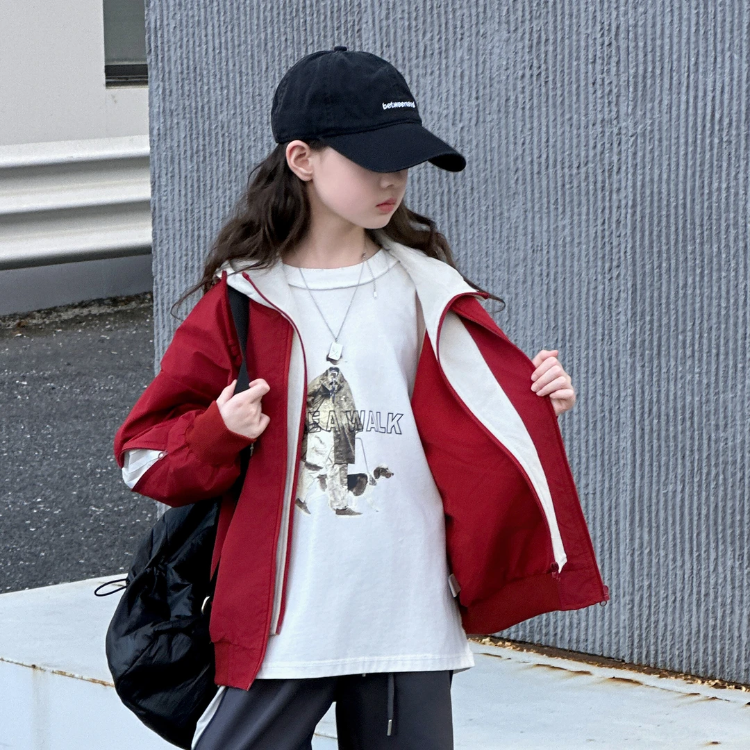 [专柜品质]女童超好看外套秋季儿童连帽上衣小女孩秋装假两件夹克
