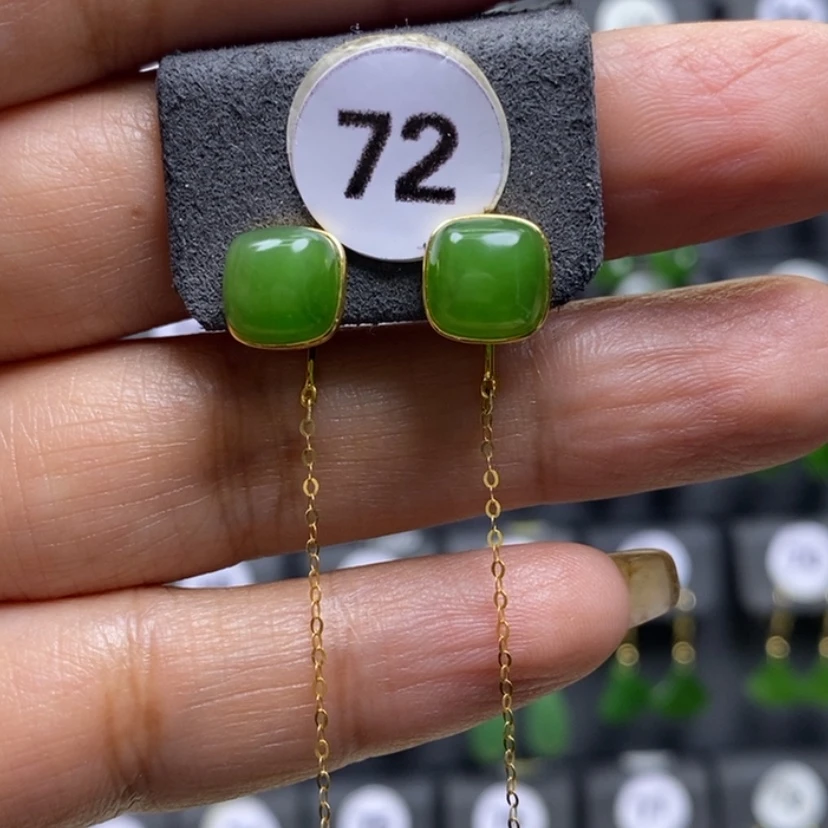 【闪购商品】和田玉耳饰18K金镶嵌8mm方糖厚金耳饰