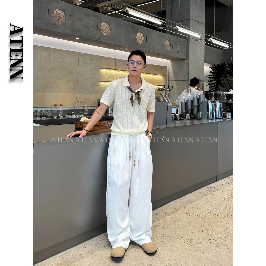 ATENN阿探【亚麻莱赛尔天丝】夏季慵懒时尚休闲宽松百搭阔腿裤T001