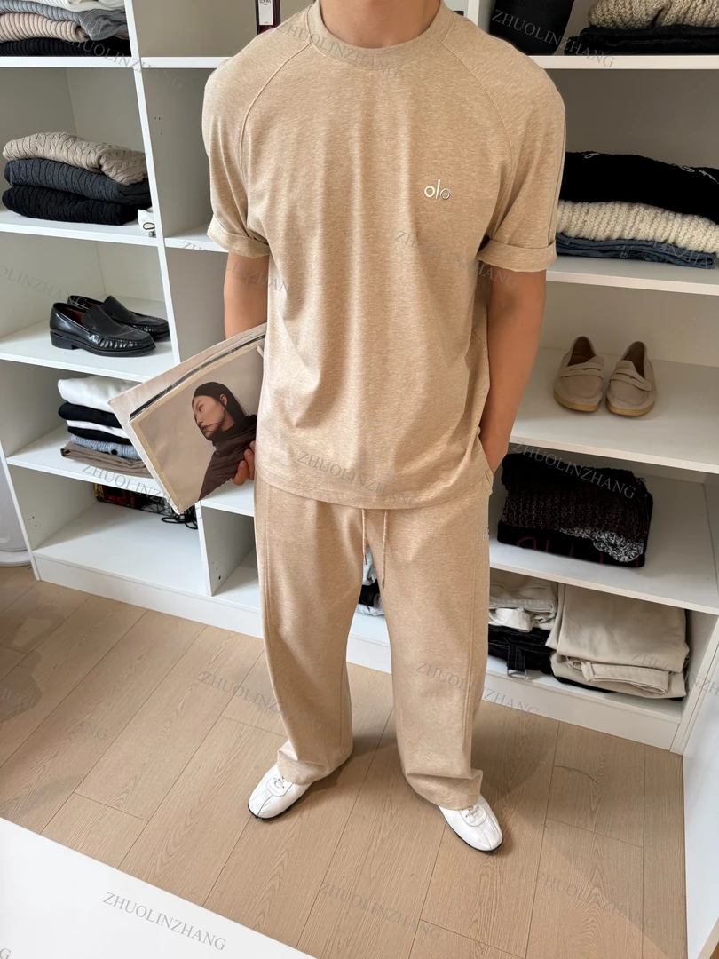 ZHUOLINZHANG / 索罗娜棉纱混纺冰皮柔软T恤小领口通勤休闲套装