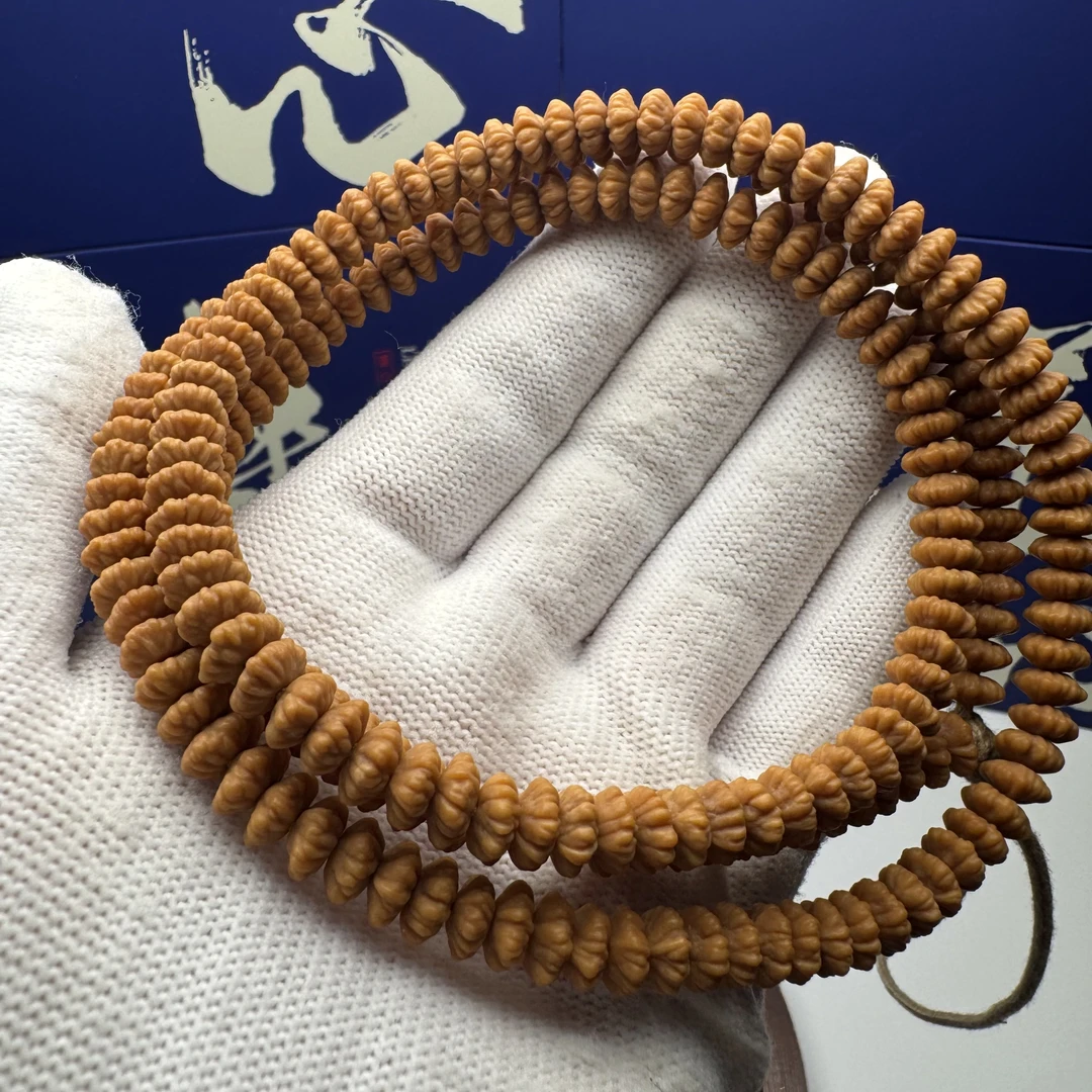 九华山金叶莲花菩提收藏级【凤羽】小众文玩金钱籽216颗手持念珠