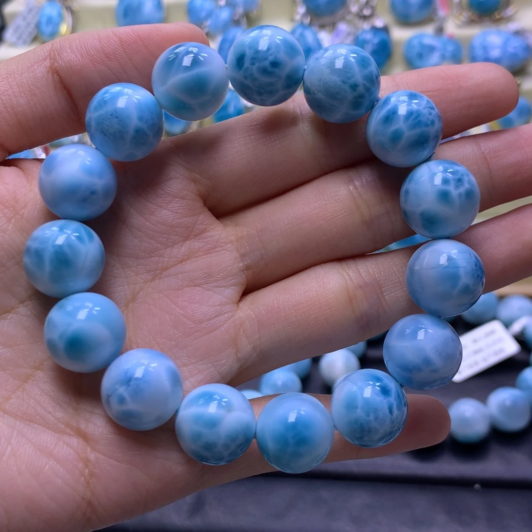 针钠钙石（海纹石）未镶嵌手串14+手串色差略异