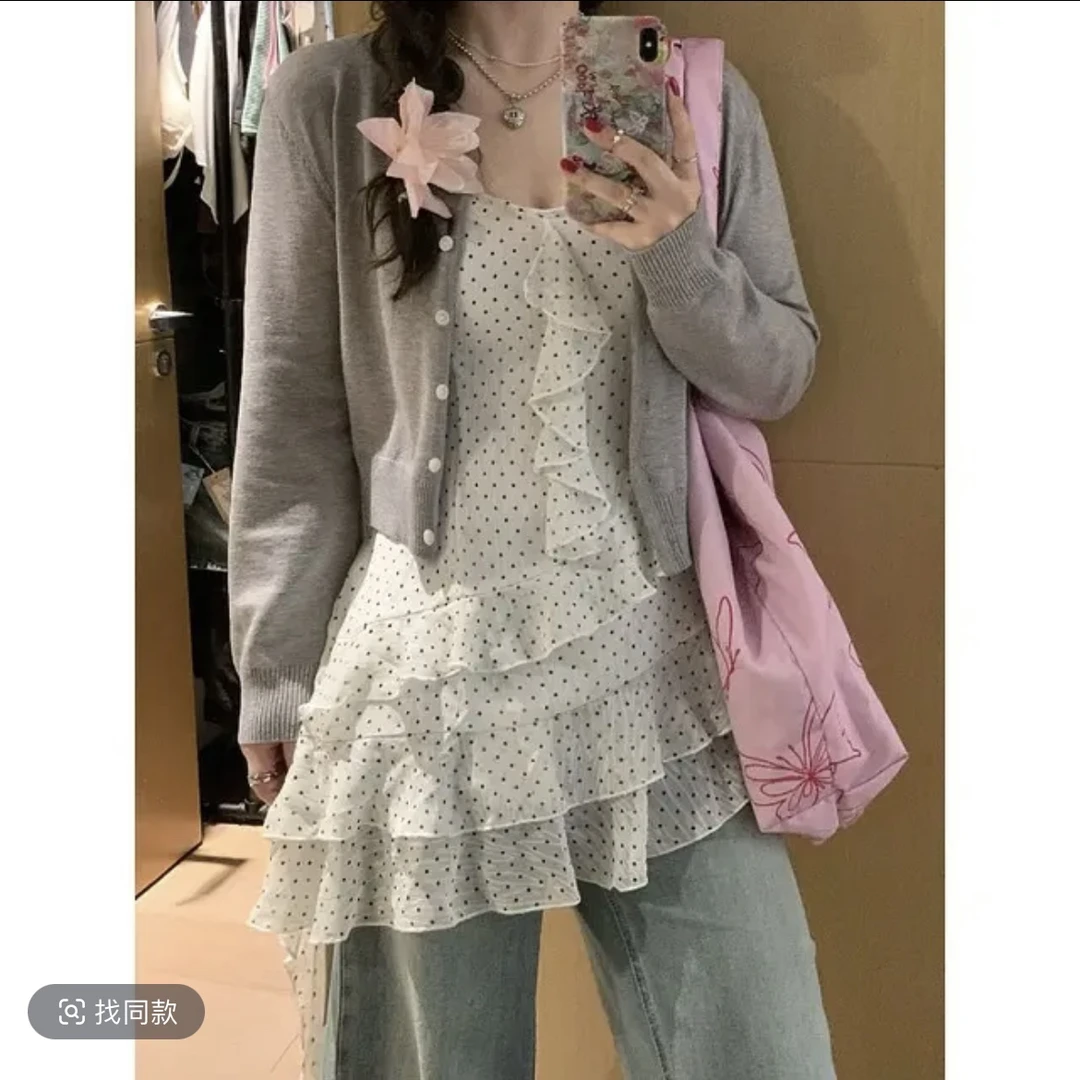大码胖mm度假风波点荷叶边吊带连衣裙女春季2025新款遮胯显瘦裙子