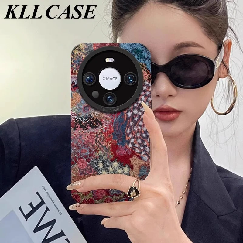 涂鸦拼接花纹适用华为mate70pro+手机壳皮纹硅胶网红女款配件必备