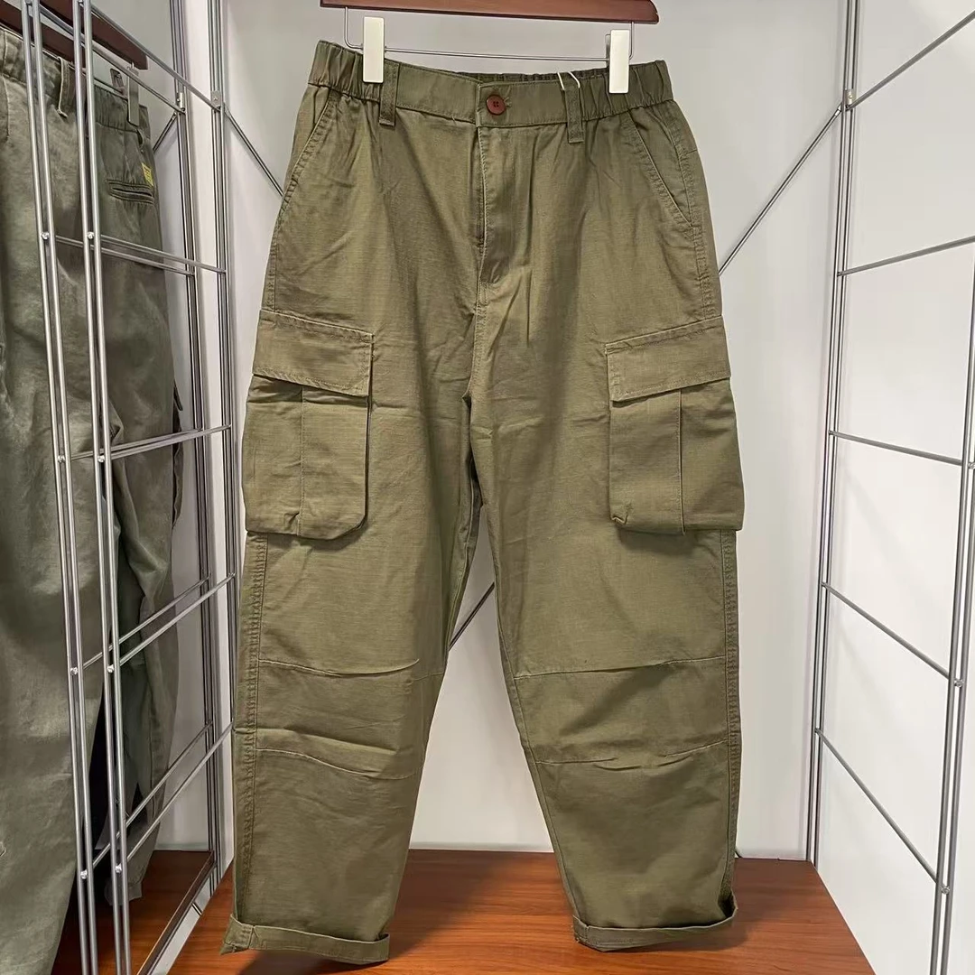 复古立体口袋格纹面料微锥工装裤宽松休闲伞兵裤男女款宽松版