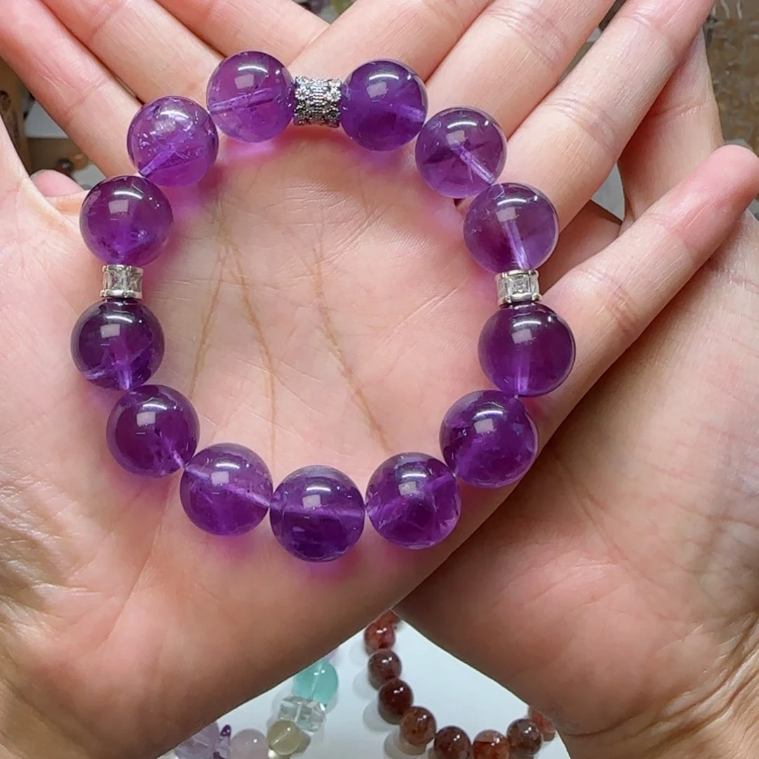 水晶手串未镶嵌颖乌拉圭紫水晶14m