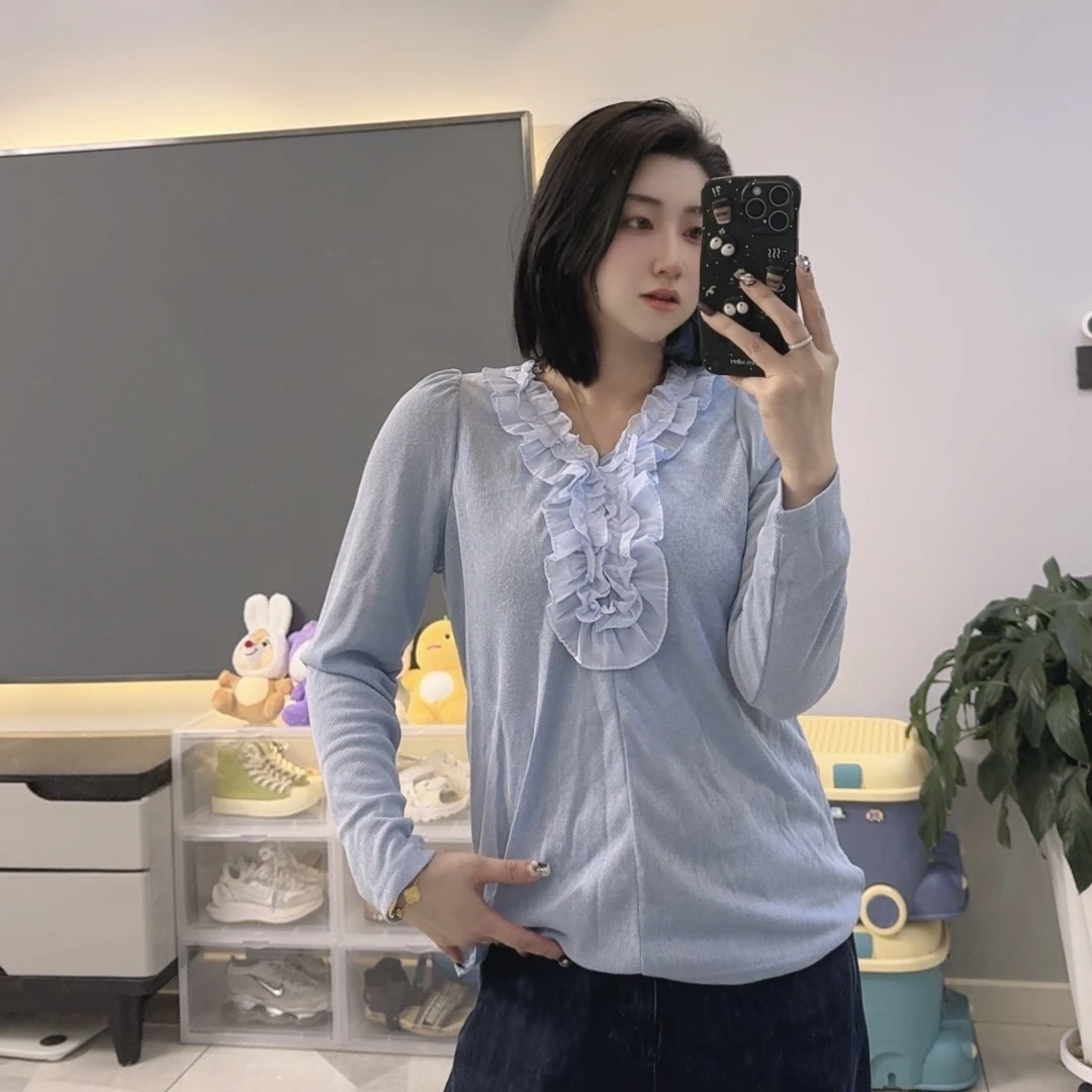 1266欧根纱重工花边上衣宽松大码时尚蕾丝打底舒适春季新款百搭