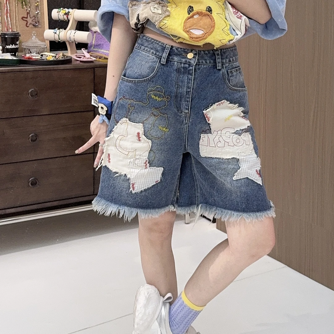 Apr.【水手裤】高腰洋气街头美式街头休闲裤中筒牛仔裤女夏25F105