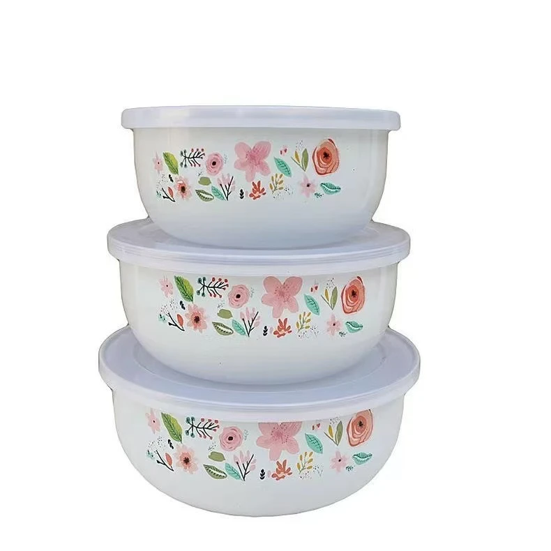 红花绿叶搪瓷保鲜盒3件套（12-14-16公分）