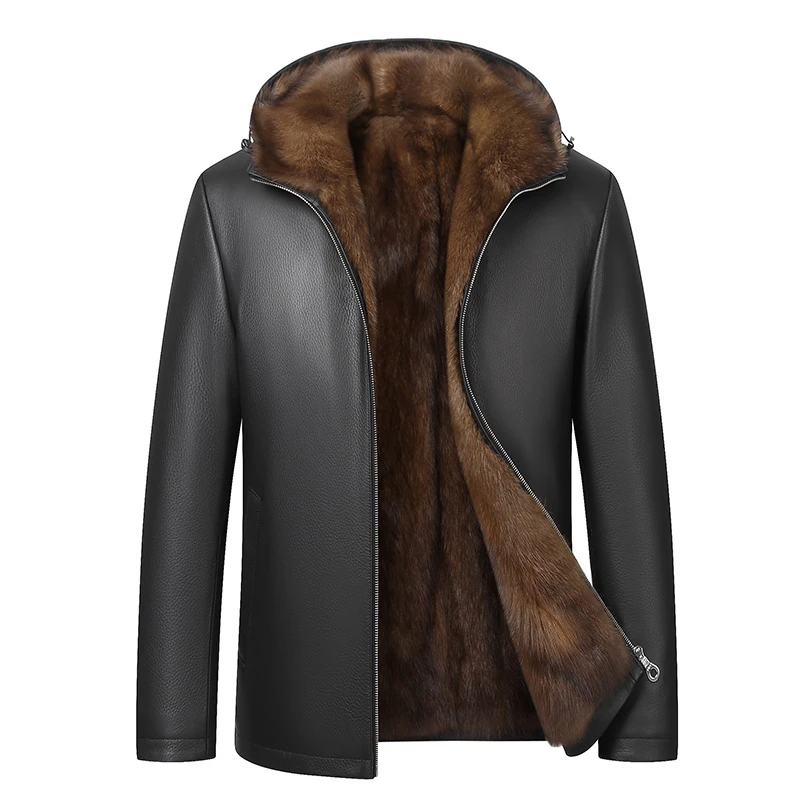 88012进口鹿皮真皮皮衣男士进口水貂内胆夹克貂皮大衣外套高档